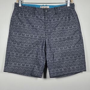 Original Penguin Blue Gray Palm Tree Print Flat Front Chino Shorts Mens Size 34